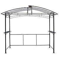 Voohek Grill Gazebo 8x5ft, Outdoor Patio Canopy, BBQ shelter with Steel Hardtop and Side Shelves,Black