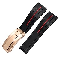 Flat End 20mm 21mm Rubber Silicone Watch Bands for Any Brand Watch Stainless Steel Folding Buckle Strap Brand Watchband Sports (Color : Red line RG, Size : 21mm)