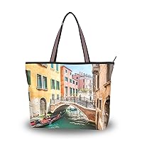Women Tote Shoulder Bag Canal Bridge Scenic Venice Italy Handbag