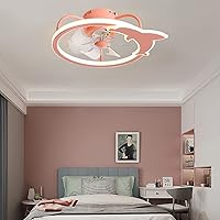 Reversible Fan with Ceiling Light and Remote Control Kids Ceiling Lights Silent Bedroom Led Dimmable Ceiling Fan Light with Timer Ultra-Thin Living Room Quiet Fan Ceiling Light/Pink