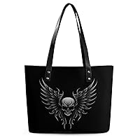 Skull with Wing Women's Handbag PU Leather Tote Bag Purses Top Handle Shoulder Bags for Work Travel Business Shopping Casual