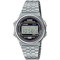 Casio A171WE-1A Standard Vintage Watch, Unisex, Classic, Quartz, Digital, Metal, Silver, Black, Bracelet Type