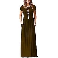 Leezeshaw Women Short Sleeve Loose Plain Long Maxi Casual Dress with Pockets