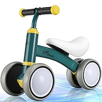 Baby Balance Bike Cute Toys for 1 Year Old Boy and Girl 12-36 Months Toddler Bike Baby Walker Riding Gifts for Boys Girls No Pedal Infant 4 Wheels Baby's First Birthday Gift (Dark Green)