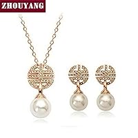 Grace cal Imitation Pearl Rose Gold Color Jewelry Set Rhinestone Made with Austrian Crystal Health
