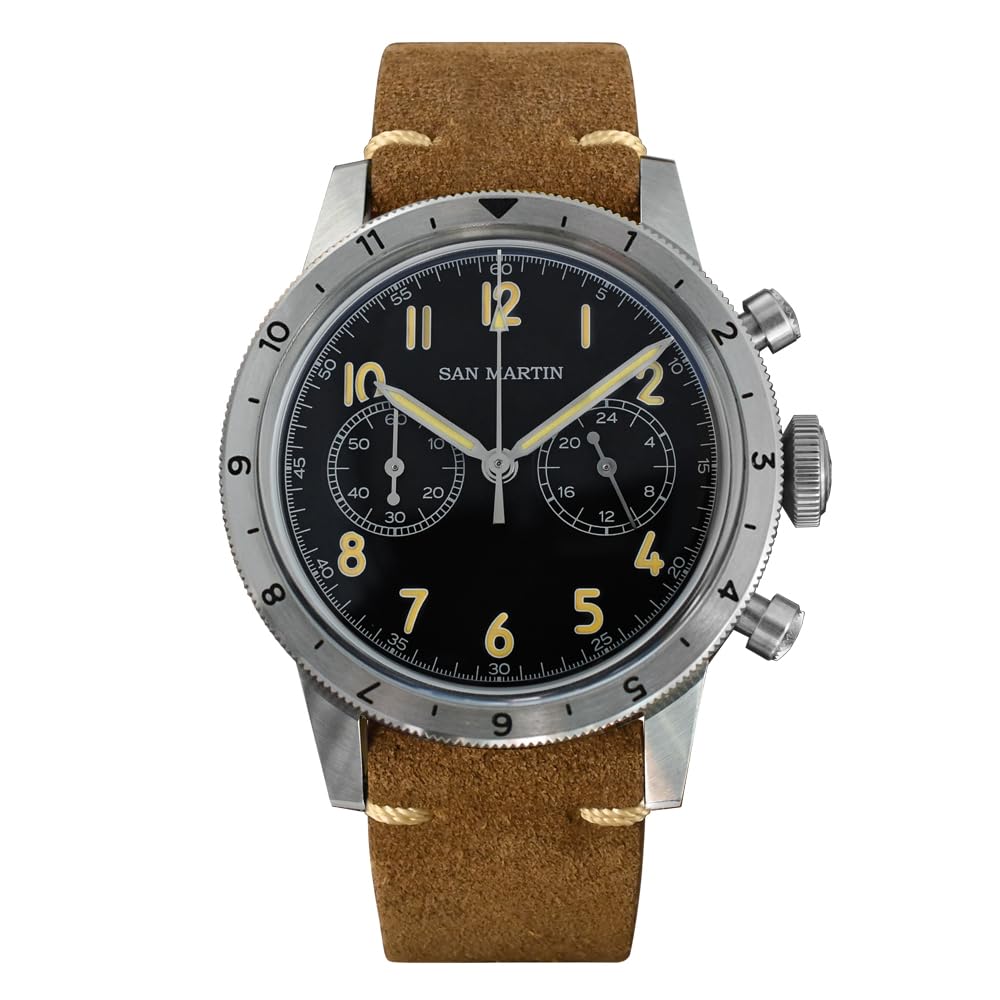 San Martin Men Chronograph Watch Luxury Pilot 39.5mm Panda Quartz Wristwatch 10ATM C3 Luminous VK64 Sport