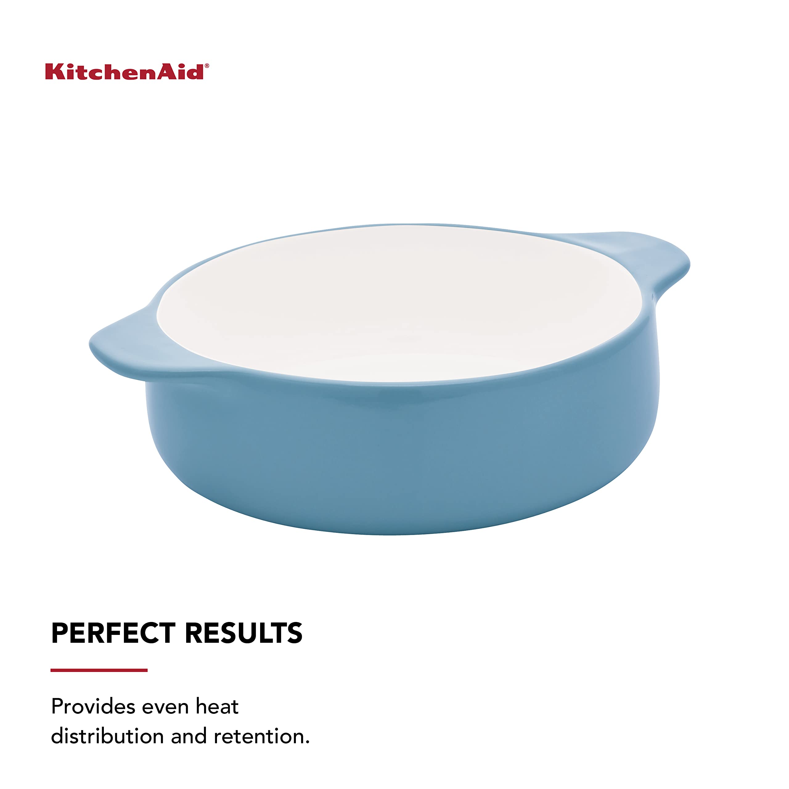 Kitchenaid Vitrified Stoneware Round Casserole Baker, 2.25-Quart, Blue Velvet