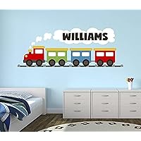 Personalized Train Name Wall Decal - Train Kids Nursery Wall Decals - Trains Children Vinyl Wall Art Boys Bedroom Nursery Sticker (50