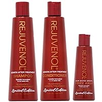Rejuvenol After Keratin Treatment Shampoo & Conditioner 10oz + Frizz Away Hair Shine Drops 