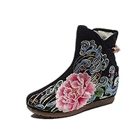 Women and Ladies Embroidery Mid-Calf Boots Wedge Ankle Boot Shoes