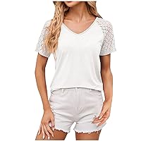 Sales Today Clearance Prime Only Women Elegant Tshirt Hollow Lace Sleeve Summer Tops Casual Comfy Plain Basic Casual Tee Shirts 2024 Cute Tunic Womens Blouses And Tops