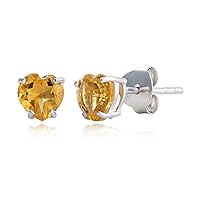 Amazon Collection 10k White Gold Gemstone Heart Stud Earrings for Women with Butterfly Backs