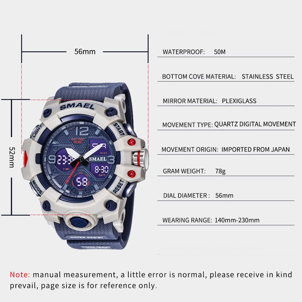 AIMES Men's Watches Outdoor Sports Waterproof Military Watch Tactical Digital Analog Wrist Watch Date Multi Function Led Large Face Alarm Stopwatch for Man
