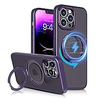 for iPhone 13 Pro Max Case, [Compatible with Magsafe][Built in Stand & Rotating Ring Holder] MIL-Grade Dual Layer Shockproof with Matte Hard Back, Full Protective Case for 13 Pro Max-Purple
