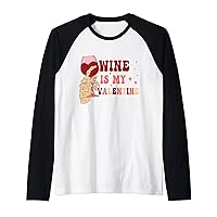 Funny Valentines Day Graphic Shirt Groovy Heart Wine Love Raglan Baseball Tee