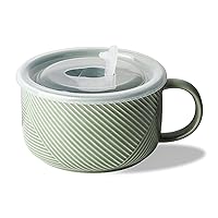 Oversized Soup Bowl with Handle : 38 Ounce Ceramic Ramen Bowl with Lid - Microwave Safe Jumbo Soup Mug with Handle - Extra Large Soup Cup - Green, 6 Inch