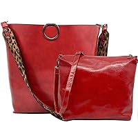 FiveloveTwo Women 2Pcs Leopard Print Shoulder Bag Set PU Leather Satchel Totes Handbag Purse