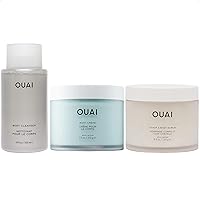 OUAI Body Care Bundle - Body Cleanser Foaming Body Wash, Hydrating Body Cream, Exfoliating Scalp & Body Scrub - Moisturizing Bath & Body Care Set (3 Count, 10 Oz/7.5 Oz/8.8 Oz)