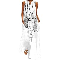 Women's Summer Dresses Floral Print Beach Maxi Dress with Pockets Pleated Dress Cotton Dresses 2023