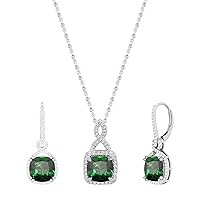 Dazzlingrock Collection Cushion Lab Created Emerald & Round White Diamond Twisted Halo Pendant & Earring Matching Set in White Gold