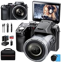 64MP Digital Camera for Photography and Video, 4K Vlogging Camera for YouTube with 3’’ Flip Screen,16X Digital Zoom, WiFi& Autofocus,Cameras Strap&Tripod,2 Batteries, 32GB TF Card(S200,Grey