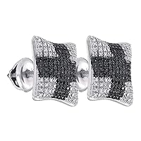 The Diamond Deal Sterling Silver Mens Round Black Color Enhanced Diamond Square Cross Stud Earrings 1/10 Cttw