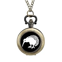 New Zealand Kiwi Fern Personalized Pocket Watch Vintage Numerals Scale Quartz Watches Pendant Necklace with Chain