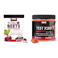 Force Factor Total Beets Blood Pressure Support 60 Chews + Test X180 Gummies Testosterone Booster for Men 60 Gummies