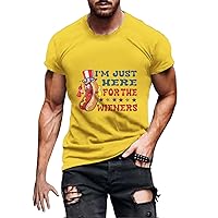 I'm Just Here for The Wieners Funny Letters Prints Independent Day Shirts for Men Crewneck Short Sleeve Muscle Tees