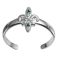 Fleur De Lis Simulated Emerald .925 Sterling Silver Toe Ring