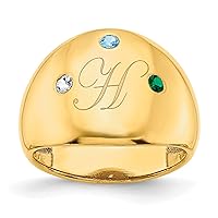 Jewels By Lux Solid Sterling Silver/Gold-plated 3 Birthstone Personalized Cigar Ring Available in Sizes 5 to 9 (Band Width: 4.95 mm)