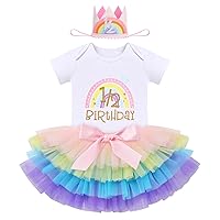 IBTOM CASTLE Rainbow Boho Cake Smash Outfit First Birthday Baby Girl Bohemian Romper+Tutu Skirt+Crown One Dress Photo Shoot