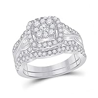 Jewels By Lux 10K White Gold Round Diamond Bridal Wedding Ring Band Set 1 Cttw, Womens Size: 5-10