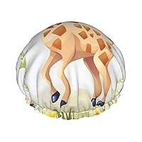 Cute Giraffe Print Shower Cap For Women Double Layer Waterproof Bath Cap Elastic Reusable Shower Hat Hair Protection Bath Hat For Spa Salon Bathing Ladies