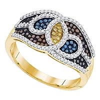 TheDiamondDeal 10kt Yellow Gold Round Multicolor Enhanced Diamond Swirl Fashion Ring 1/2 Cttw