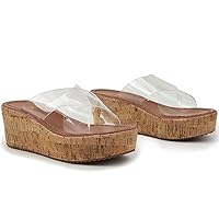 MOOMMO Cork Wedge Sandals for Women Ankle Strap Open Peep Toe Clear Platform Wedge Mules 2 Inch Heels Strappy Espadrilles Sandal Lightweight Summer Shoes Comfortable for Daily Casual Beach 6-11 M US