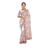 Indian Wedding Resham & zarkan Embellished Net Sari Bridal woman saree Blouse 7858