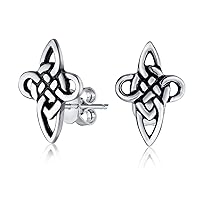 Unisex Ancient Small Celtic Irish Infinity Love Knot Trinity Symbol Triskele Cross Stud Earrings For Men Women Oxidized .925 Sterling Silver