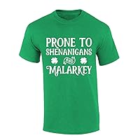Mens St. Patricks Day Tshirt Prone to Shenanigans and Malarkey Short Sleeve T-Shirt