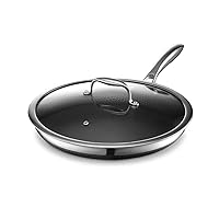 HexClad Hybrid Nonstick 12-Inch Fry Pan with Tempered Glass Lid, Stay-Cool Handle, Dishwasher and Oven Safe, Induction Ready, Compatible with All Cooktops