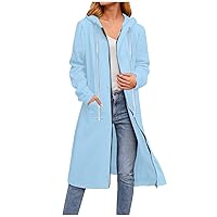 Casual Jackets for Women Midi-Length Zip Up Hoodies Fall Winter Fashion Tunic Hooded Sweatshirts Outerwear with Pockets