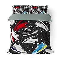 Basketball Shoes Duvet Cover Set Twin Size, Cool Teens Sports Retro Sneaker Bedding Set 3 Pieces Soft Microfiber Quilt Cover for Kids Boys Teens Room Decor, Comforter Cover with 2 Pillowcase
