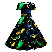 Black Dresses for Women Short Sexy,Women Print Round Neck Short Sleeve 1950s Evening Party Prom Dress Colla Lig