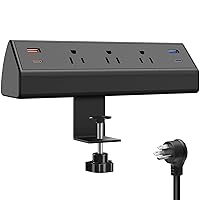 Desk Clamp Power Strip with USB C,65W Fast Charging Station for iPhone 14 Pro Max iPad MacBook Air,Power Supply for Desk Edge Mount,3 Widely Spaced Outlets Surge Protector,6ft Cord (Black)