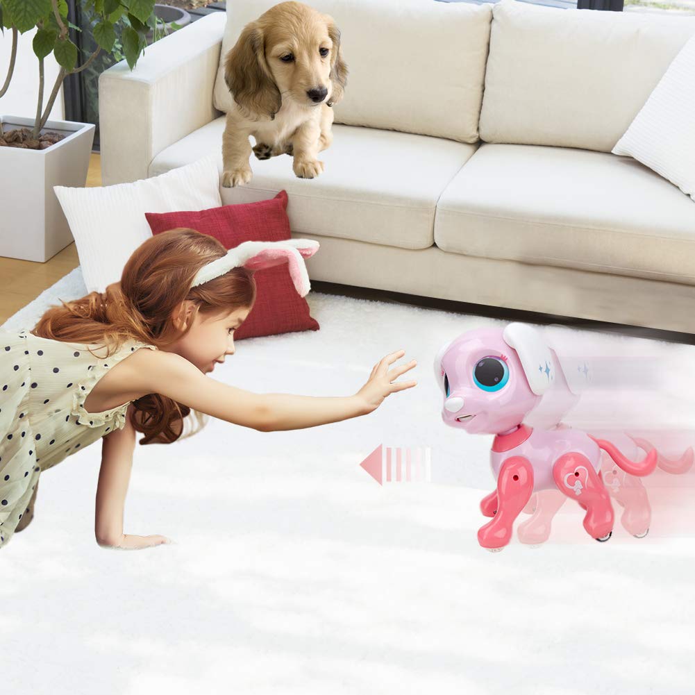 BIRANCO. Remote Control Dog Gesture Sensing - Smart Puppy Pink Toy Robot Pet Walks Barks Interactive with Toddler, STEM Play, Best Christmas Holiday Birthday Gifts for 3 4 5 6 7 8 Years Old Girl from