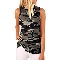 Hount Women's High Neck Tank Tops Summer Sleeveless T Shirts Loose Fit with Pockets