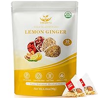 Lemon Ginger Tea, Organic Tea with Ginger Root and Lemon, Plant Based Herbal Tea- 1 Pack, 30 Unbleached Tea Bags（3g/bag)- Naturally Caffeine Free