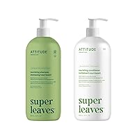 Bundle of ATTITUDE Nourishing Hair Shampoo and Conditioner, Dermatologically Tested, Plant- and Mineral-Based, Vegan Beauty Products, Grape Seed Oil and Olive Leaves, 32 Fl Oz