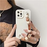 Cute 3D Cartoon Bear Bracelet Phone Chain Soft Case for iPhone 13 12 Pro Max 11 X XR XS 7 8 Plus SE 2020 Lens Protection Cover,Cream,for iPhone 8