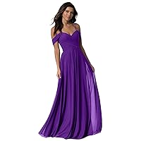 Cold Shoulder Purple Plus Size Bridesmaid Dresses with Pockets Long Chiffon Evening Formal Wedding Party Dress 18w